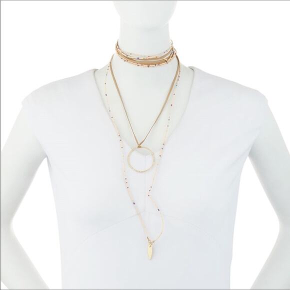 Berry NEW  Necklace & Choker Pink Beige Gold Beaded Faux-Suede Boho - Picture 1 of 3
